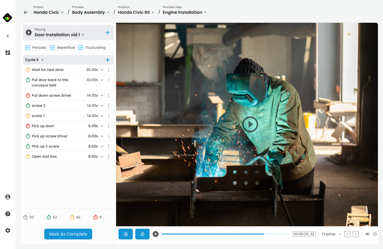 Workrite work observation workflow screen